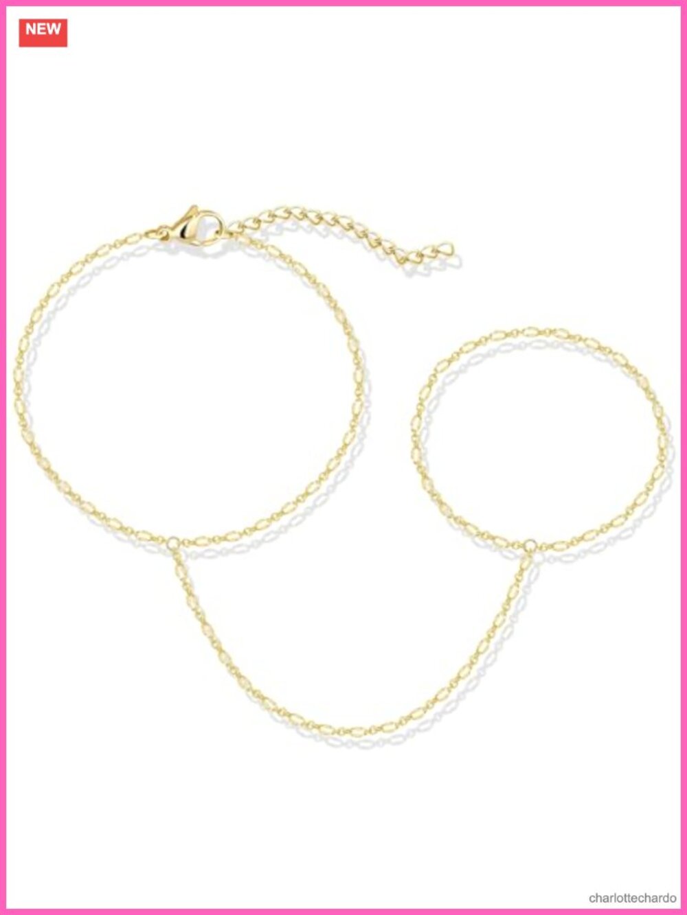 14k Gold Plated Hand Chain Bracelet with Cubic Zircon Link Cuff